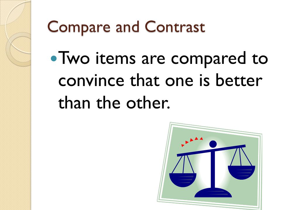 Two items are compared to convince that one is better than the other.