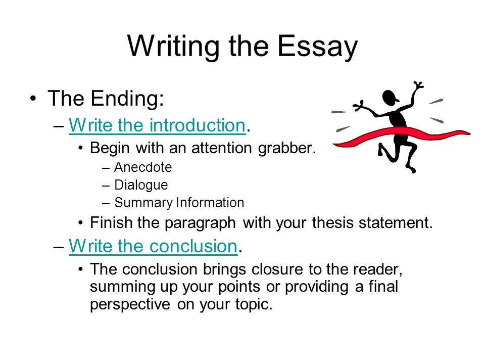 Writing the Essay The Ending: Write the introduction.