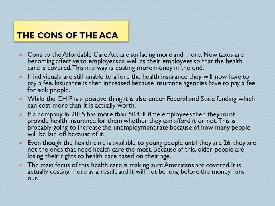 affordable care act pros and cons list