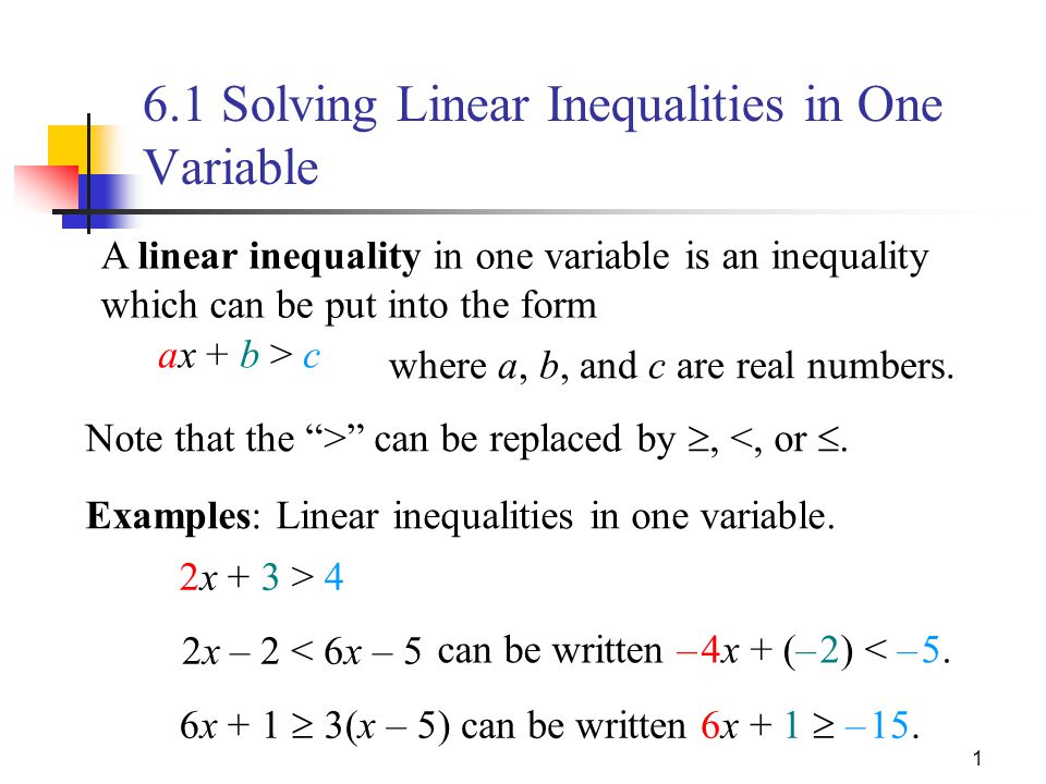 6.1 Solving Linear Inequalities in One Variable