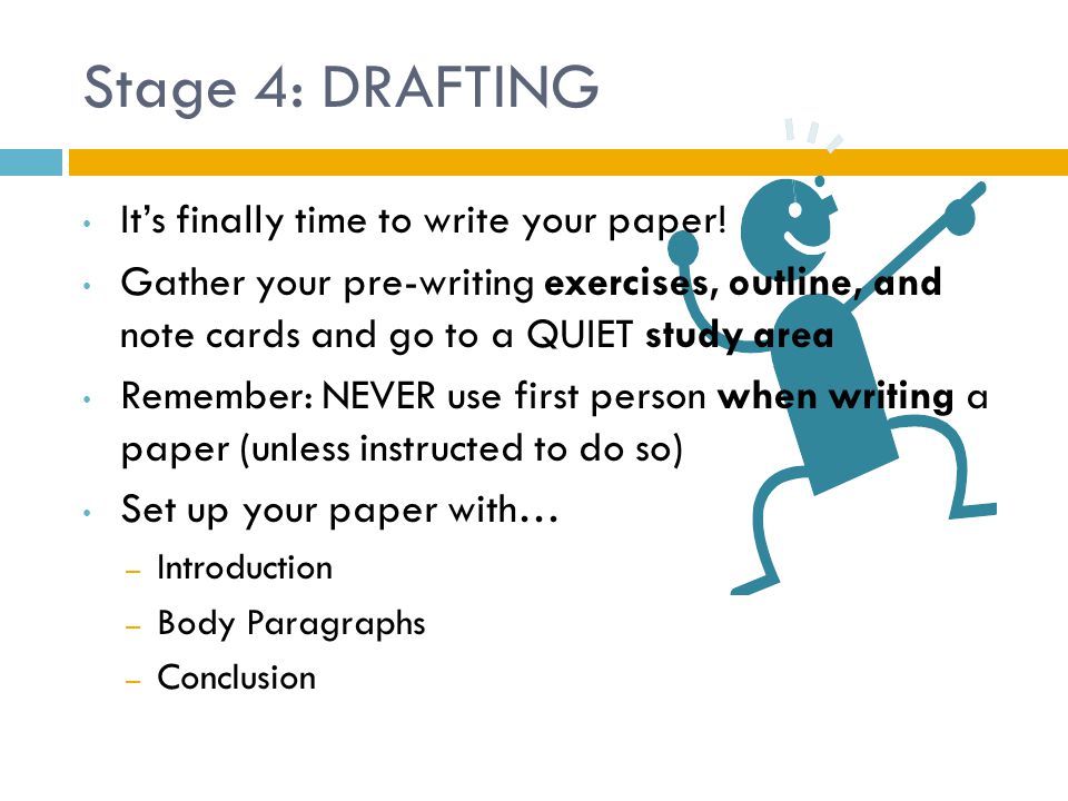 Stage 4: DRAFTING It’s finally time to write your paper!