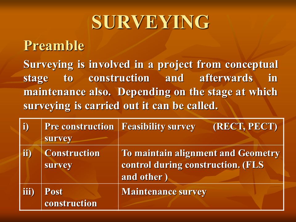 Surveying Preamble Surveying Is Involved In A Project From - 1 surveying