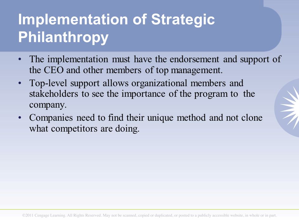 Implementation of Strategic Philanthropy
