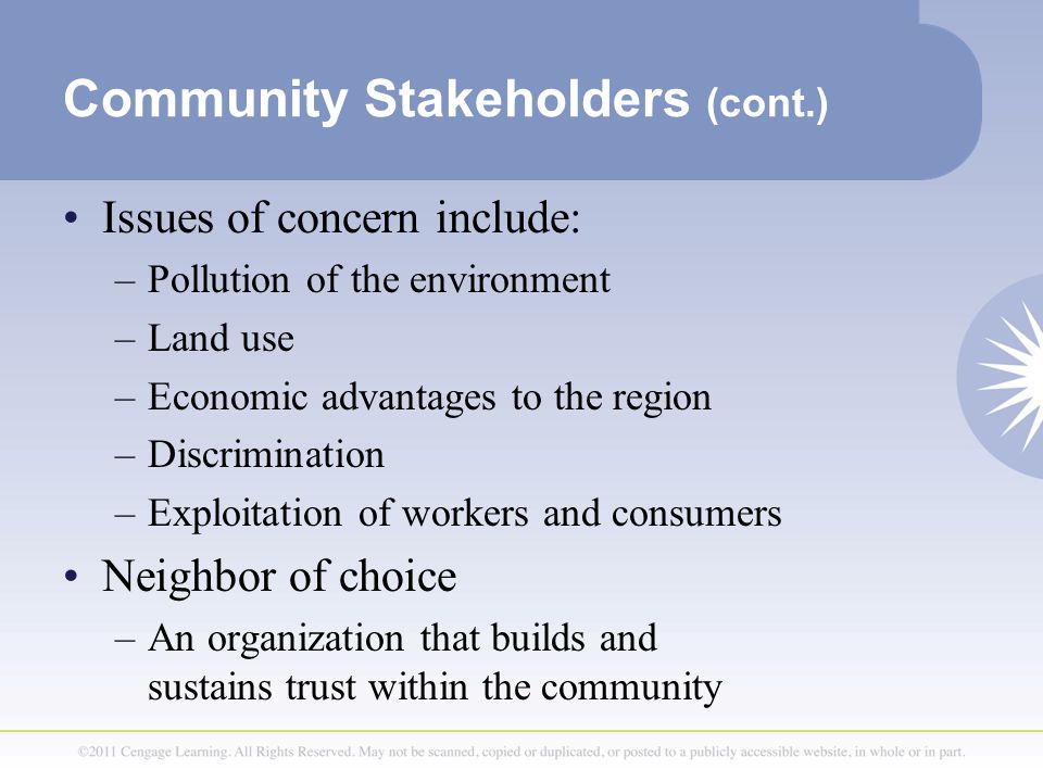 Community Stakeholders (cont.)