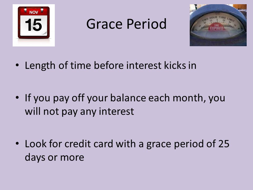 Grace Period Length of time before interest kicks in