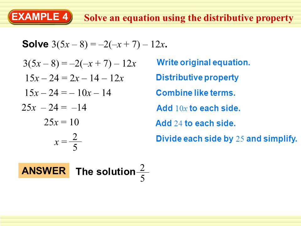 Solve an equation using the distributive property