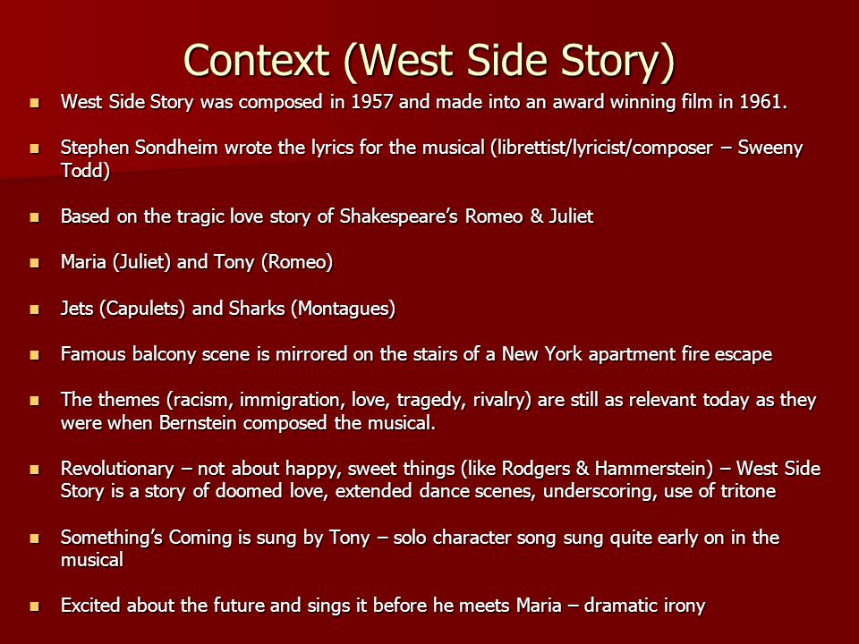 Реферат: COMPARISON OF WEST SIDE STORY AND ROMEO