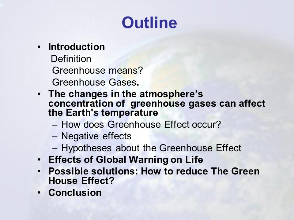 Outline Introduction Definition Greenhouse means Greenhouse Gases.