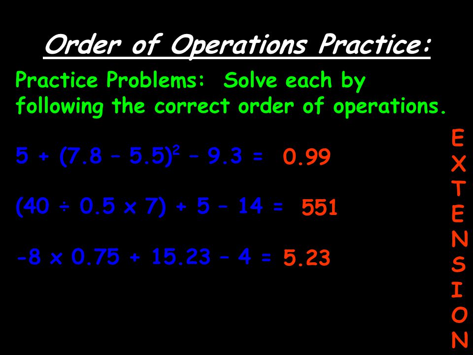 Order of Operations Practice: