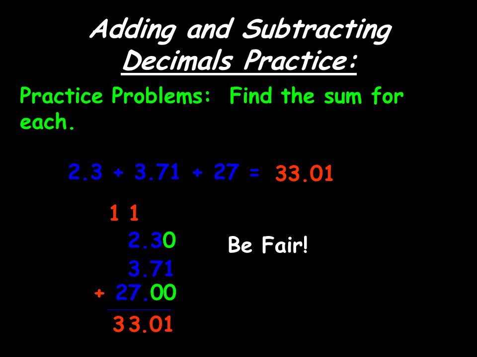 Adding and Subtracting Decimals Practice: