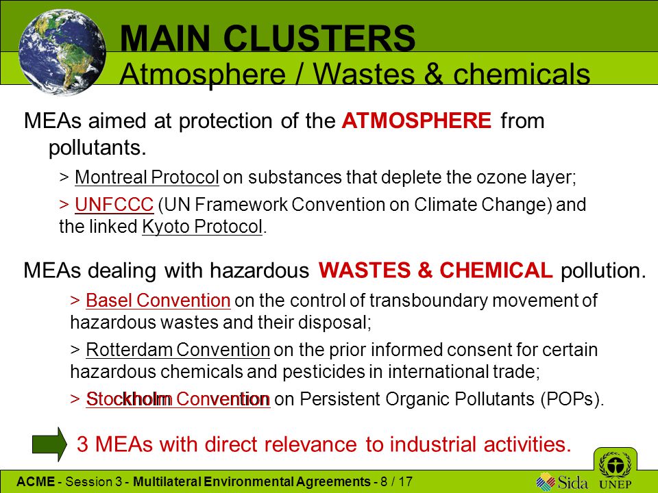 MAIN CLUSTERS Atmosphere / Wastes & chemicals