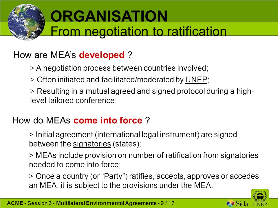 ORGANISATION From negotiation to ratification