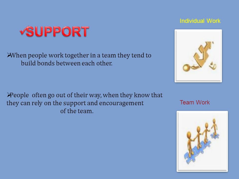 SUPPORT When people work together in a team they tend to