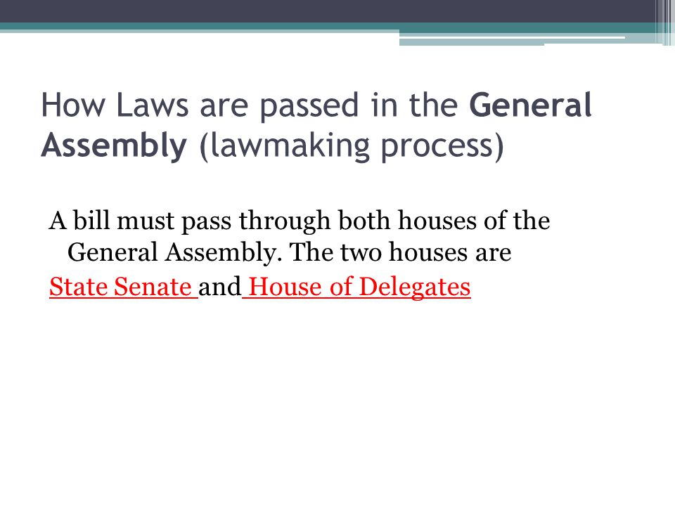 How Laws are passed in the General Assembly (lawmaking process)