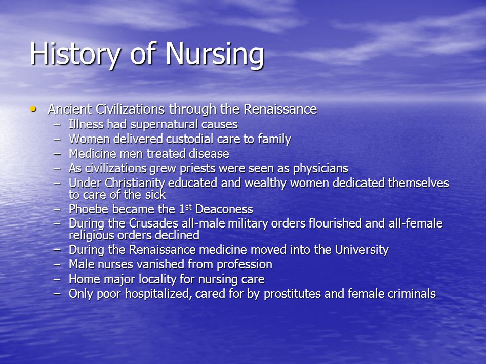 History of Nursing Ancient Civilizations through the Renaissance