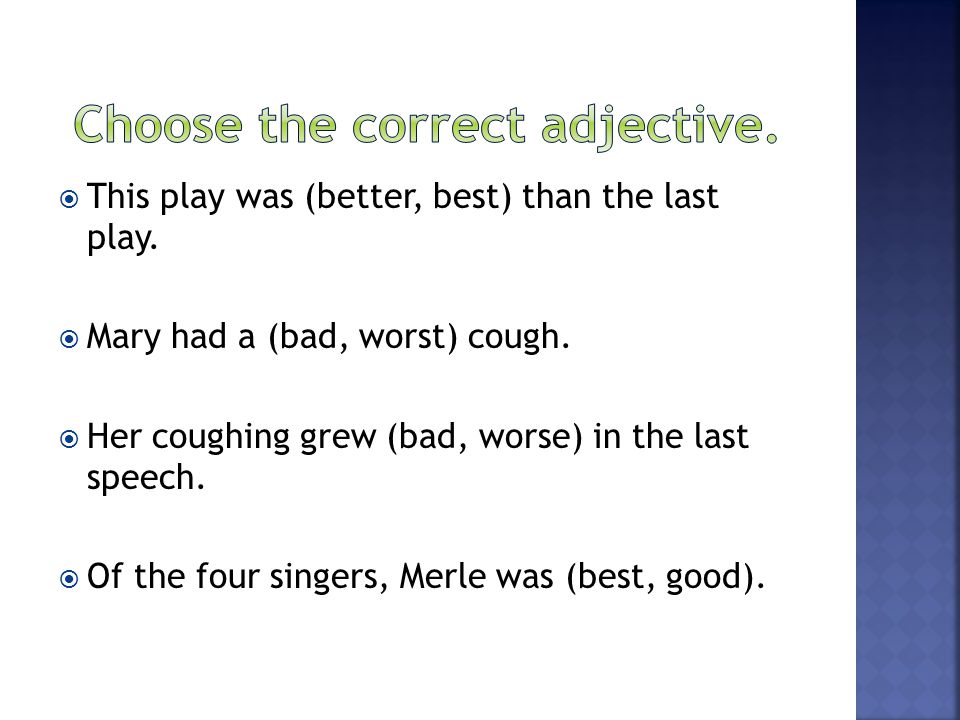 Choose the correct adjective.