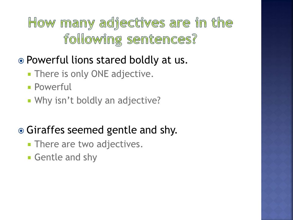 How many adjectives are in the following sentences