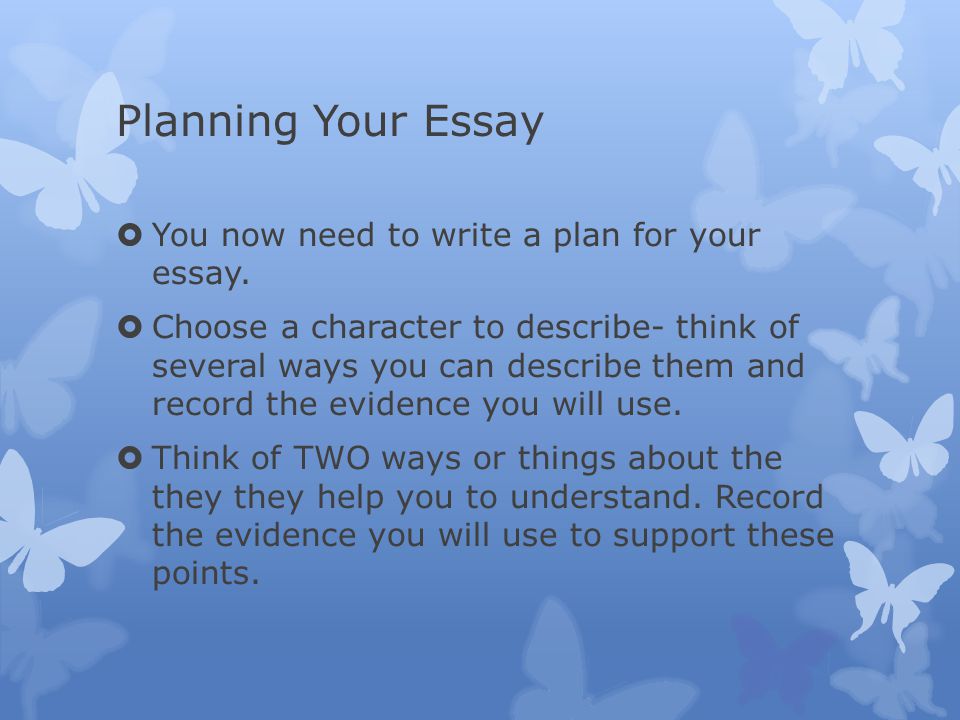 Planning Your Essay You now need to write a plan for your essay.