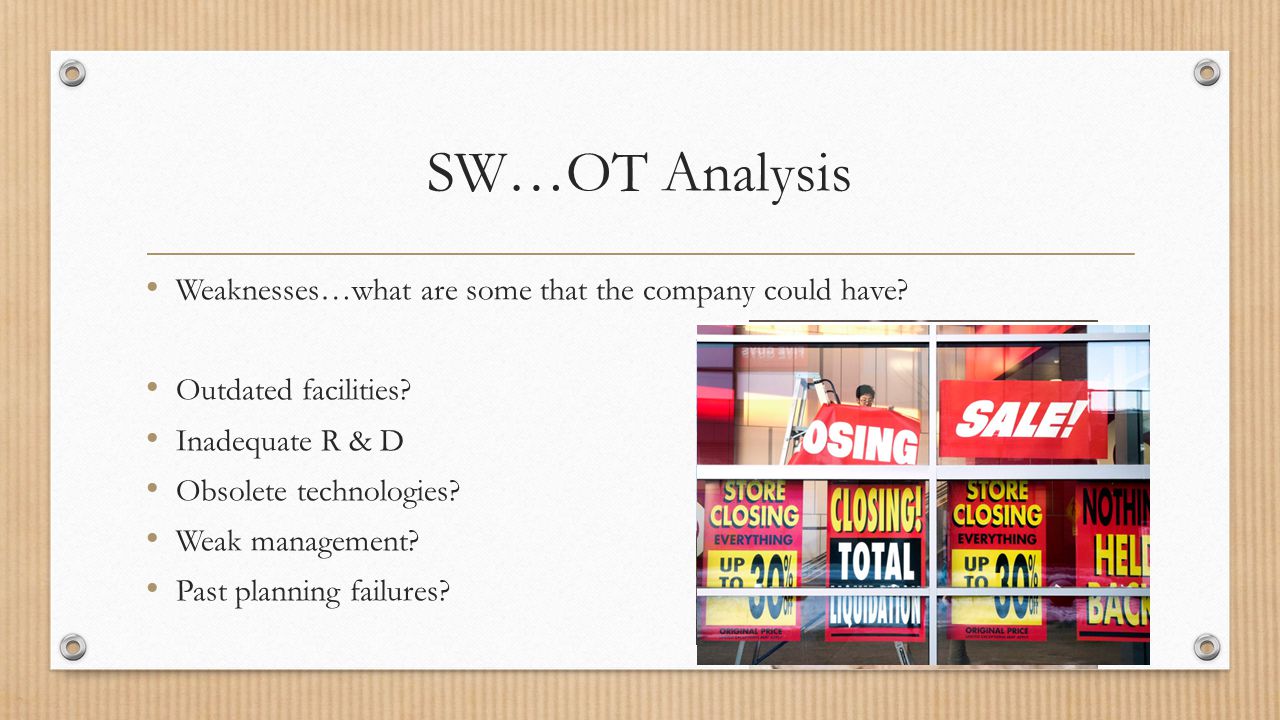 SW…OT Analysis Weaknesses…what are some that the company could have