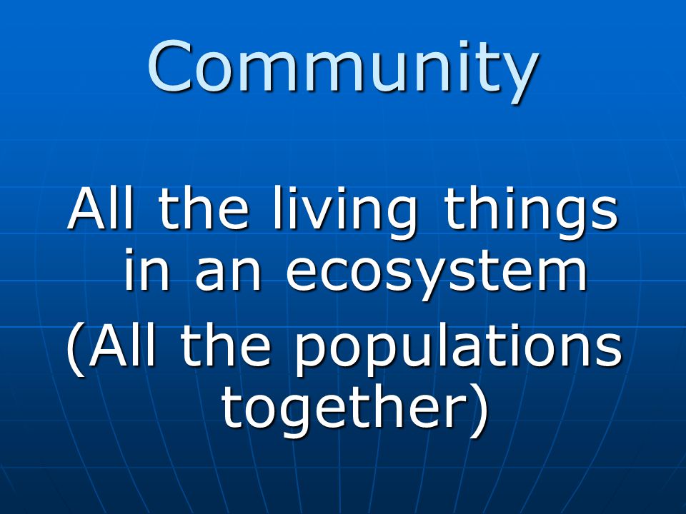 Community All the living things in an ecosystem