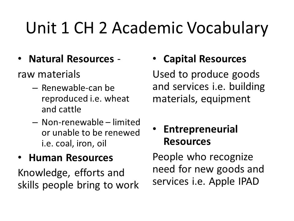 Unit 1 CH 2 Academic Vocabulary