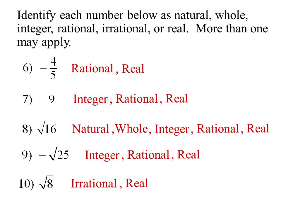 Identify each number below as natural, whole,