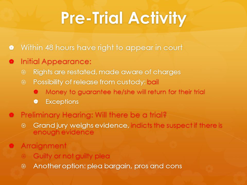 Pre-Trial Activity Within 48 hours have right to appear in court