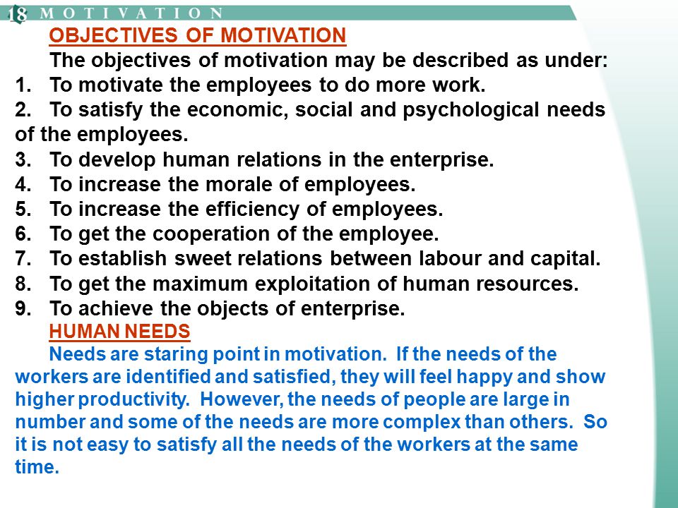 main objectives of motivation