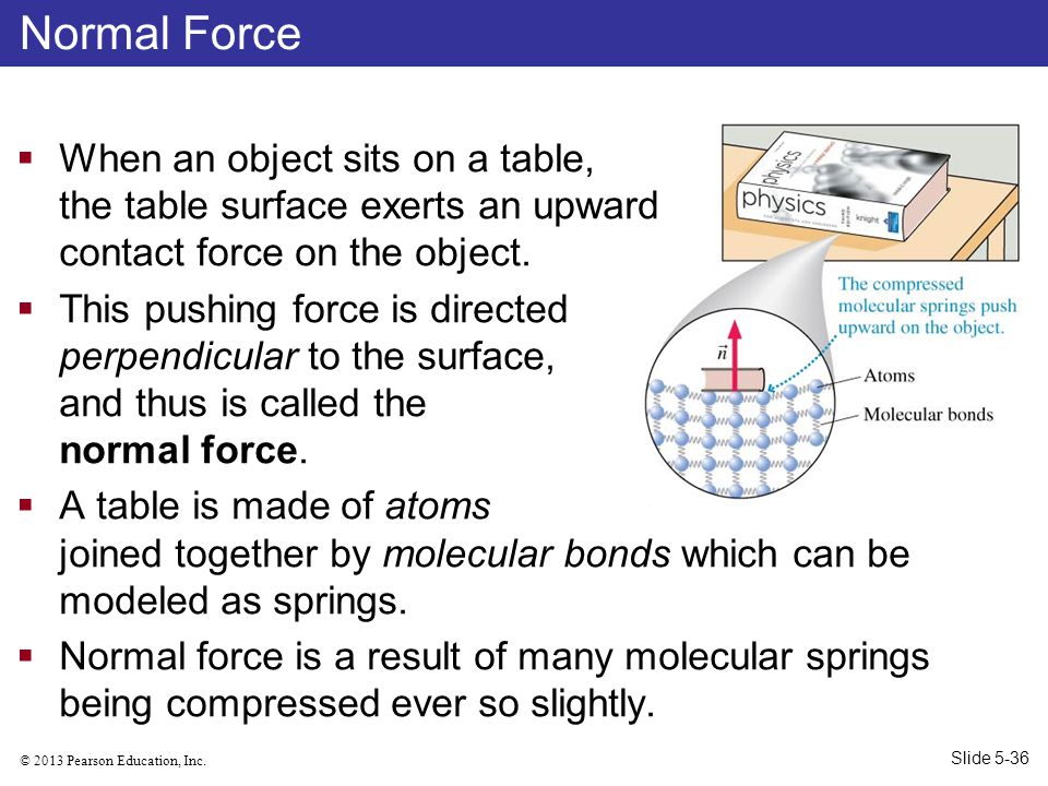 Normal Force When an object sits on a table, the table surface exerts an upward contact force on the object.