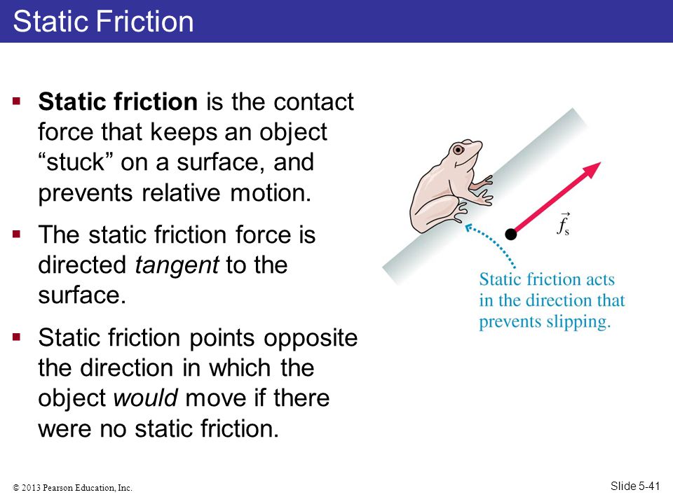 Static Friction Static friction is the contact force that keeps an object stuck on a surface, and prevents relative motion.