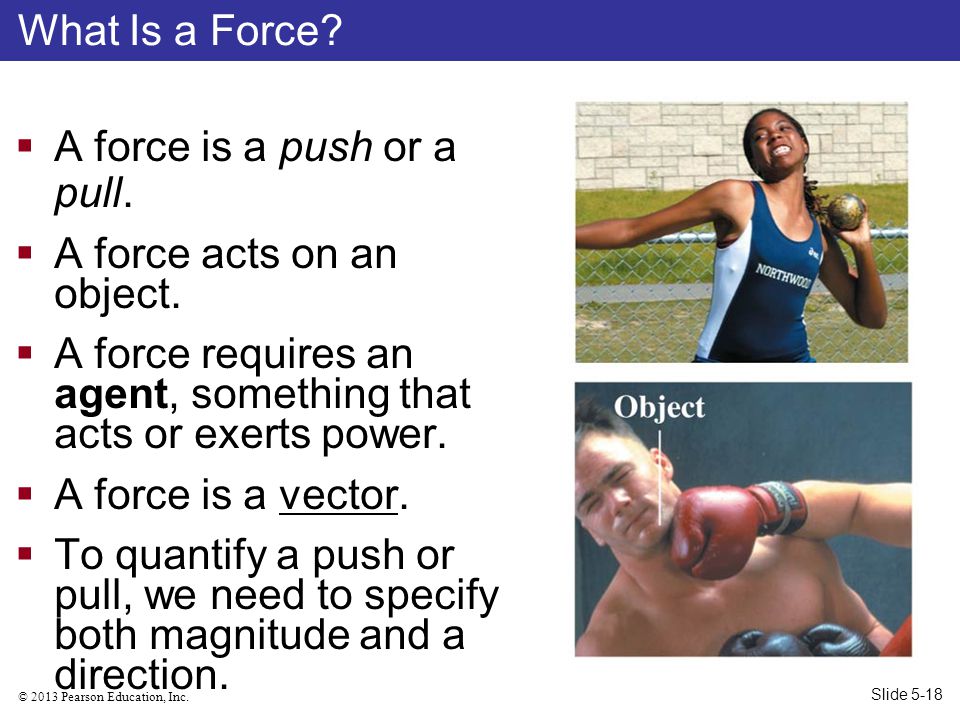 A force is a push or a pull. A force acts on an object.