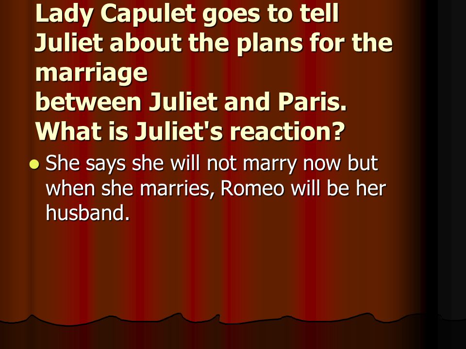 Lady Capulet goes to tell Juliet about the plans for the marriage between Juliet and Paris. What is Juliet s reaction