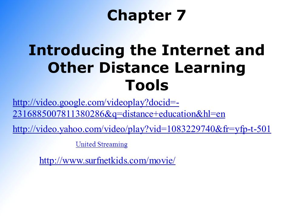 Chapter 7 Introducing the Internet and Other Distance Learning Tools