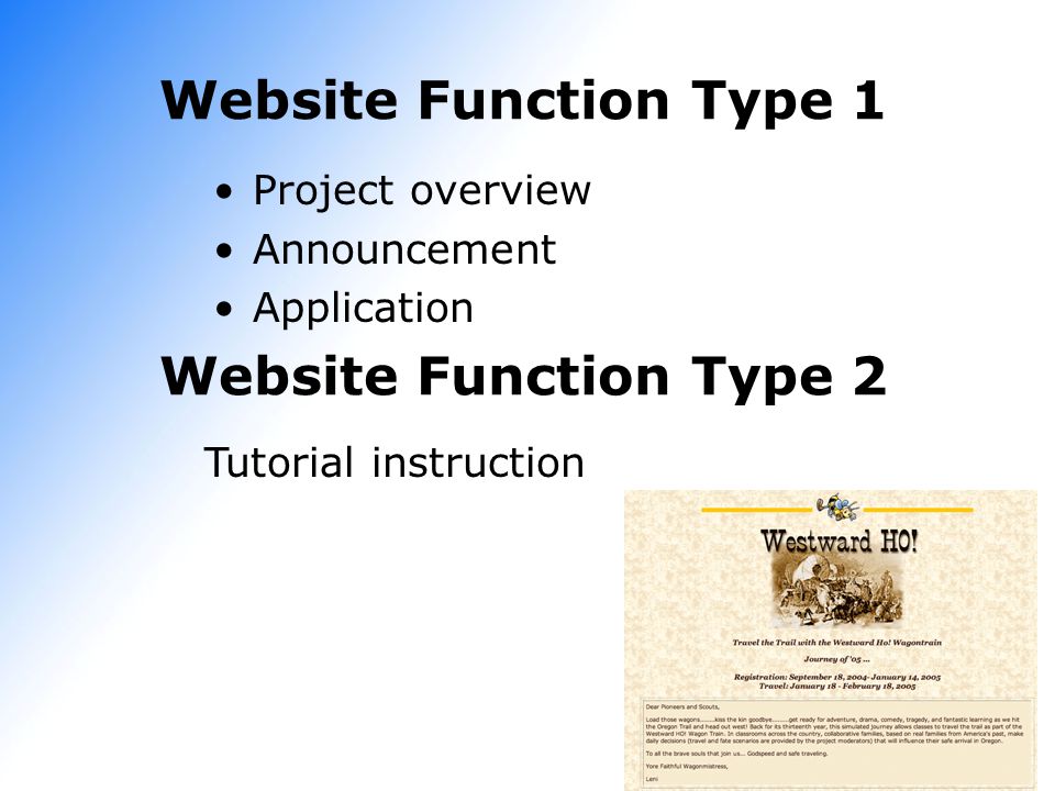 Website Function Type 1 Website Function Type 2