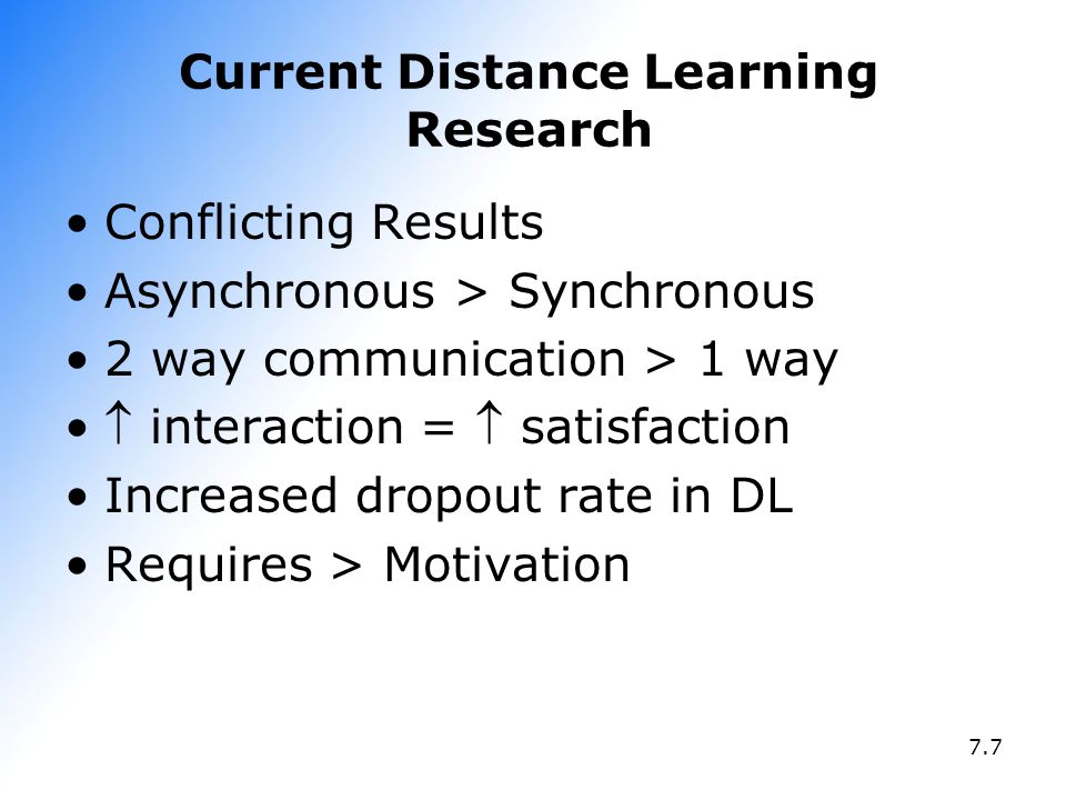 Current Distance Learning Research