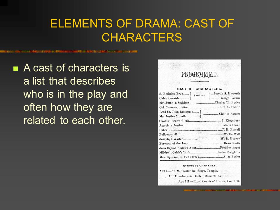 ELEMENTS OF DRAMA: CAST OF CHARACTERS