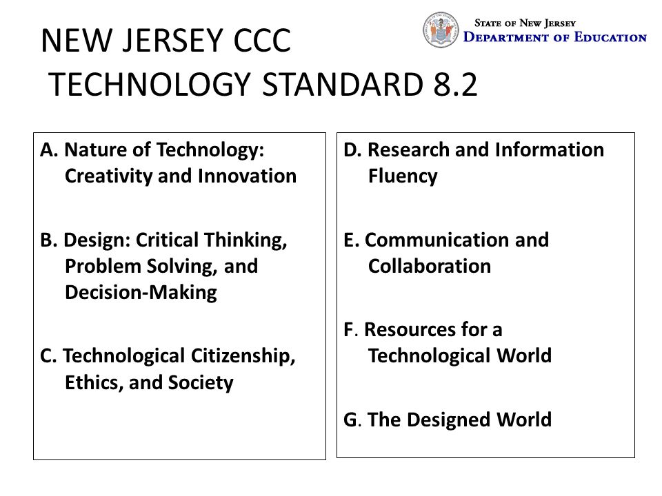 NEW JERSEY CCC TECHNOLOGY STANDARD 8.2