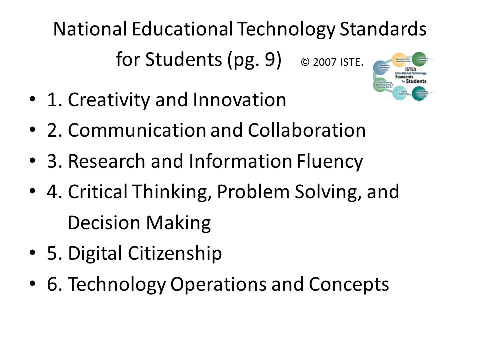 National Educational Technology Standards for Students (pg
