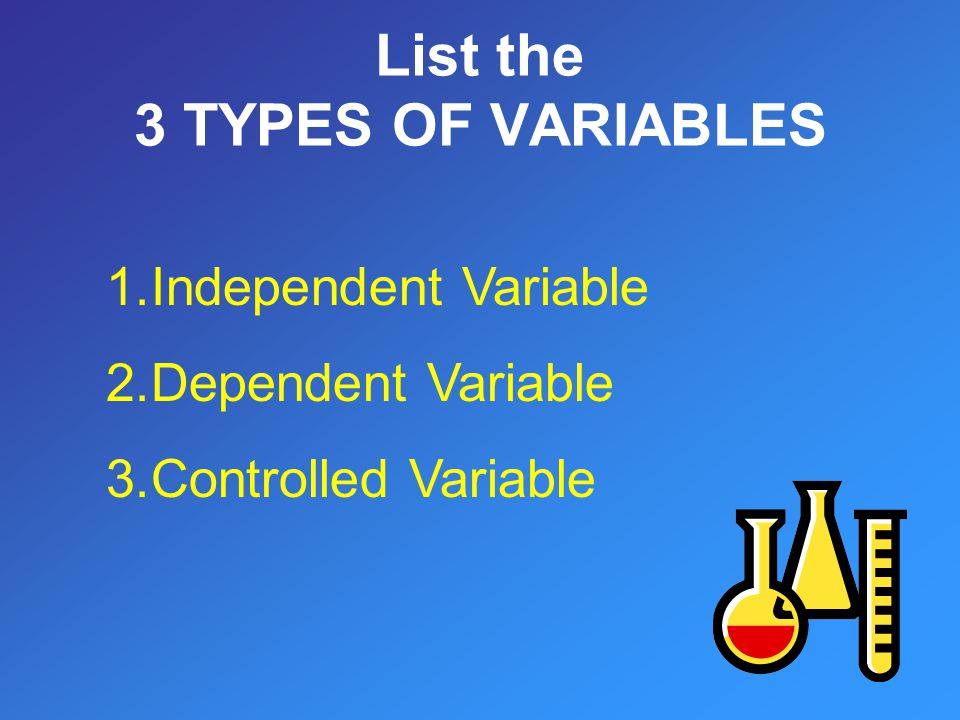 List the 3 TYPES OF VARIABLES