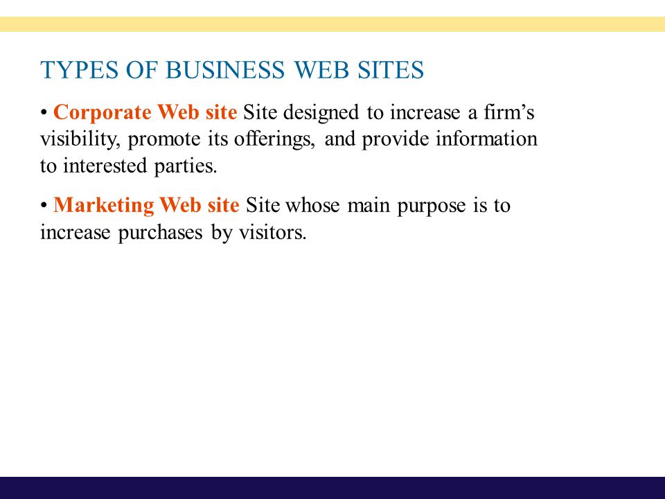 TYPES OF BUSINESS WEB SITES