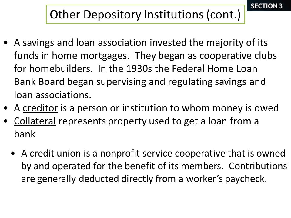 Other Depository Institutions (cont.)
