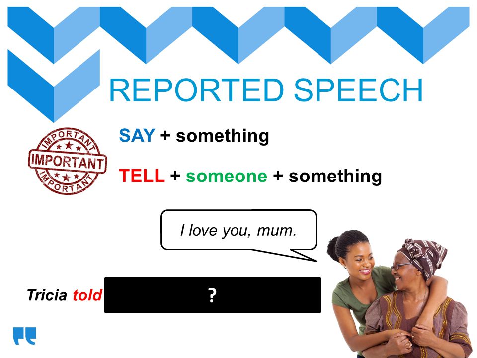 REPORTED SPEECH SAY + something TELL + someone + something