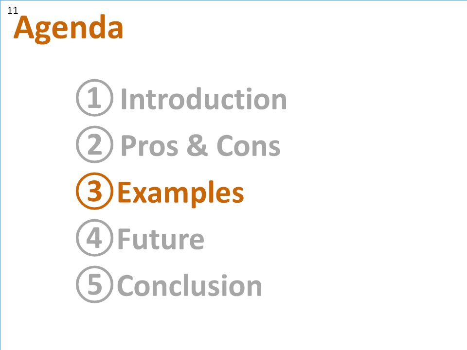11 Agenda Introduction Pros & Cons Examples Future Conclusion