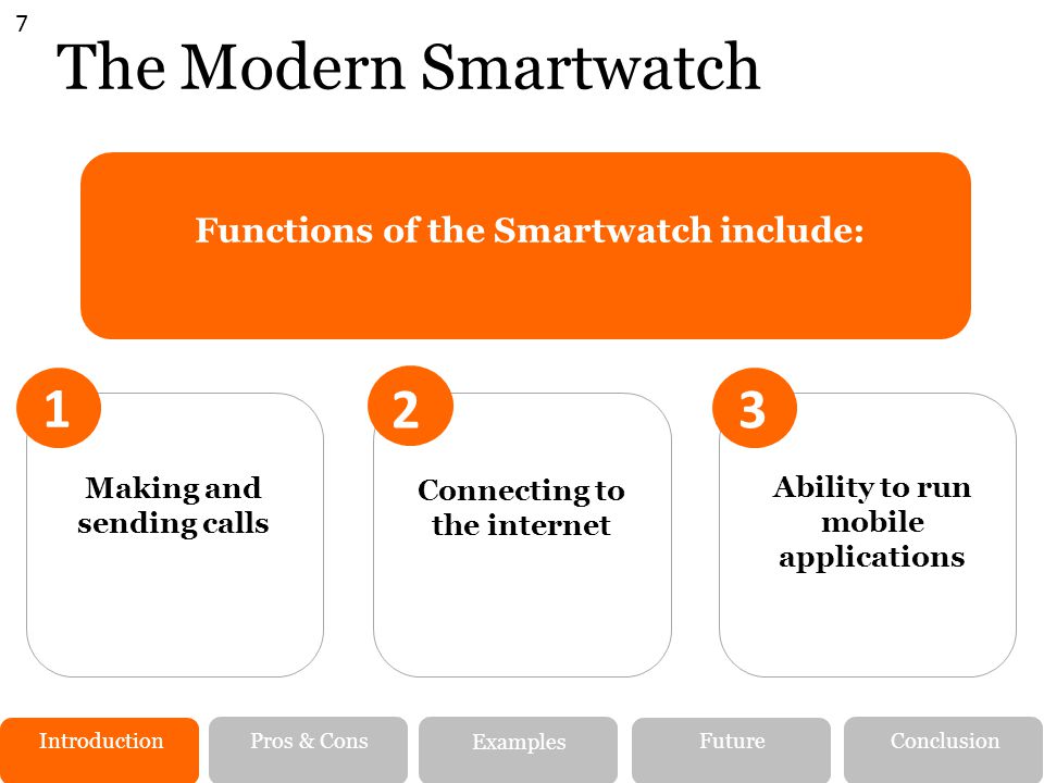Functions of the Smartwatch include: