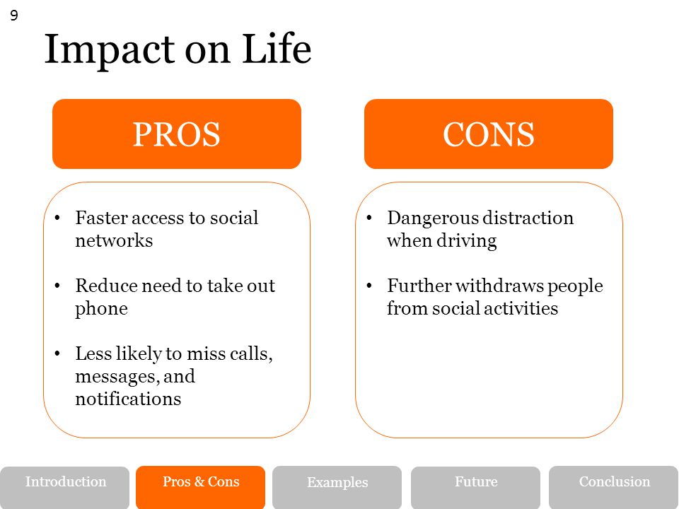 Impact on Life PROS CONS Faster access to social networks