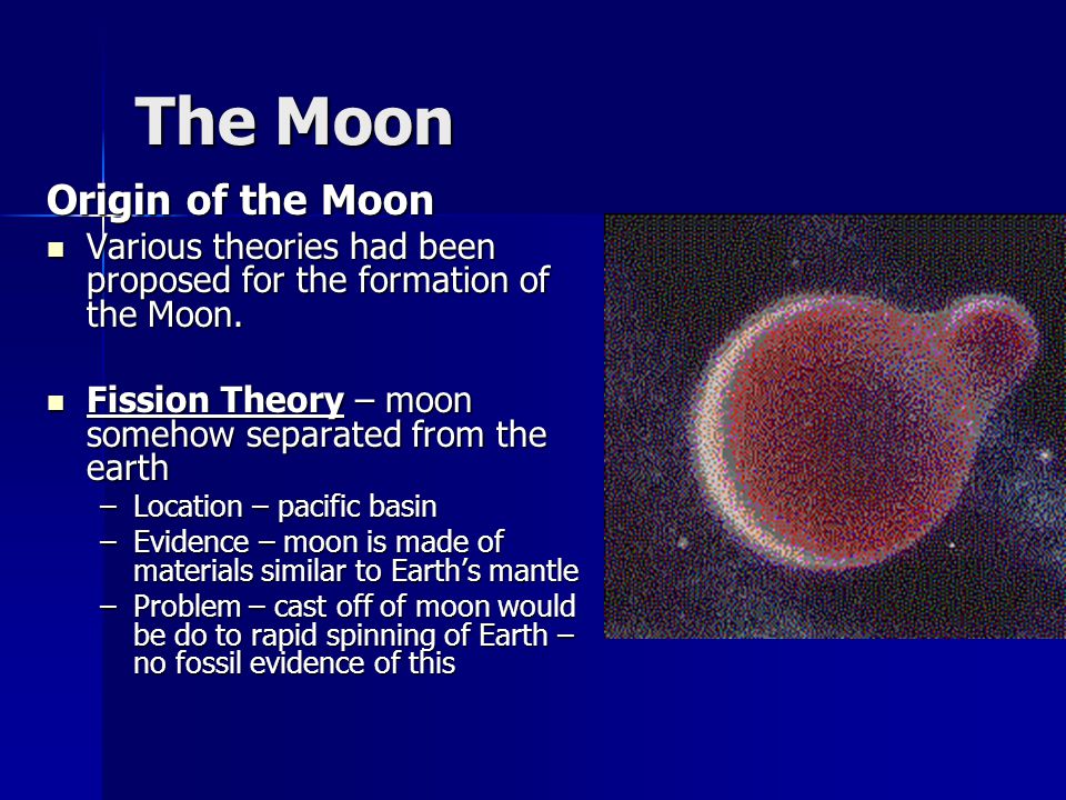 in the fission theory of the moons origin