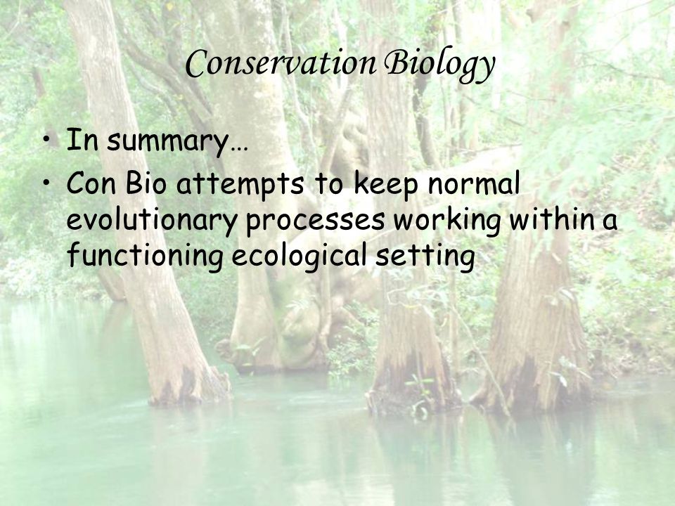 Conservation Biology In summary…