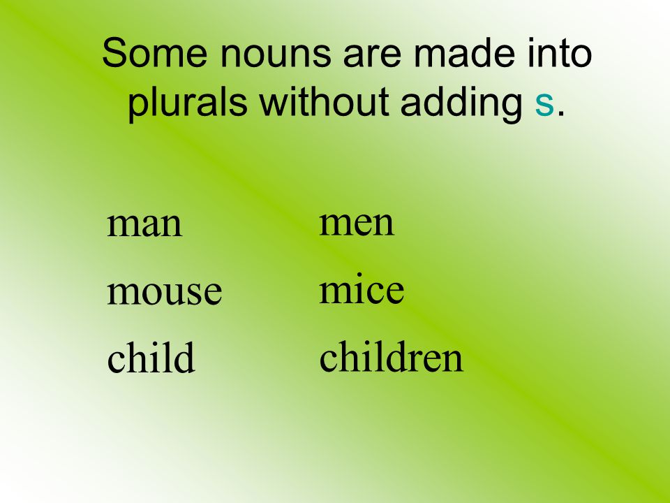 Some nouns are made into plurals without adding s.