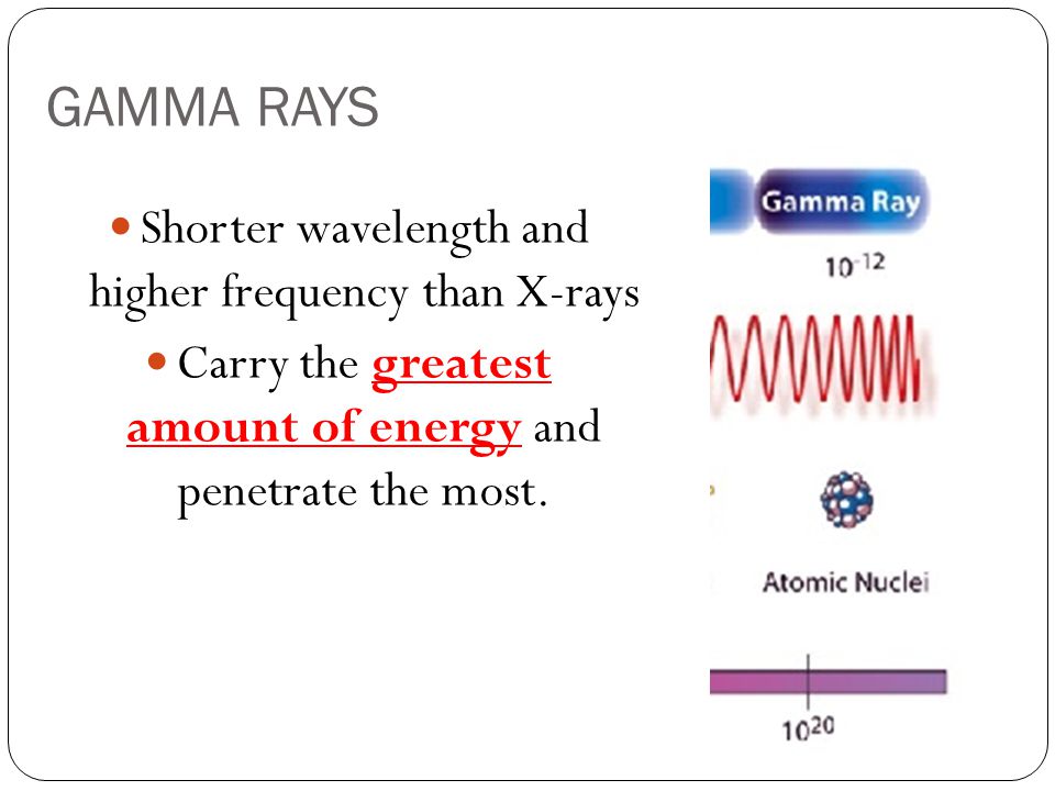 GAMMA RAYS Shorter wavelength and higher frequency than X-rays