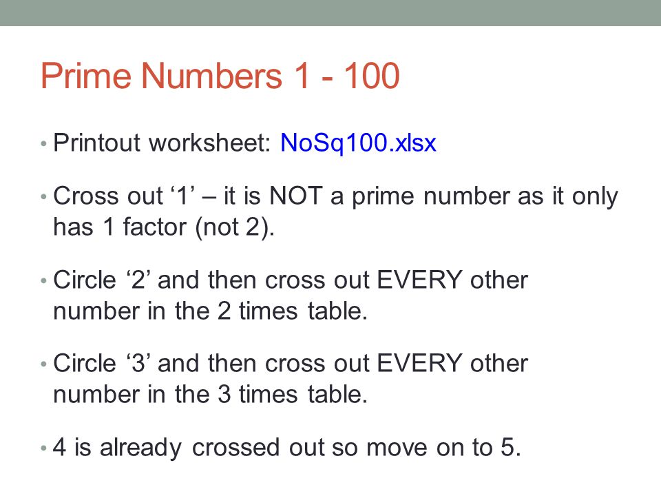 Prime Numbers Printout worksheet: NoSq100.xlsx